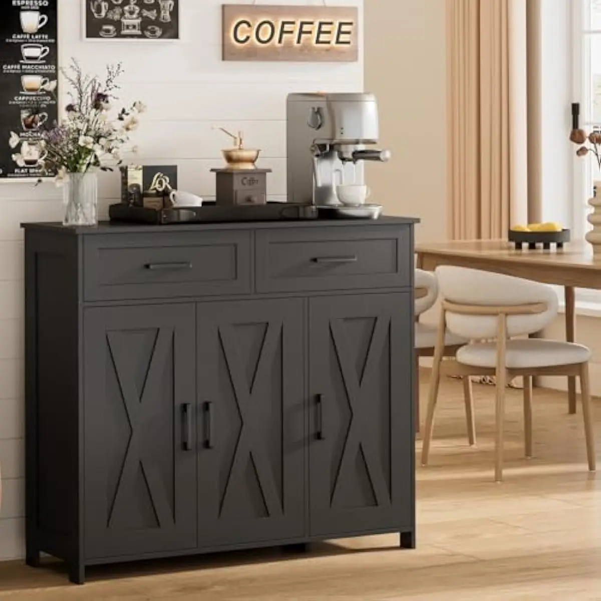 Kitchen - Coffee Bar Storage Cabinet with Drawers,