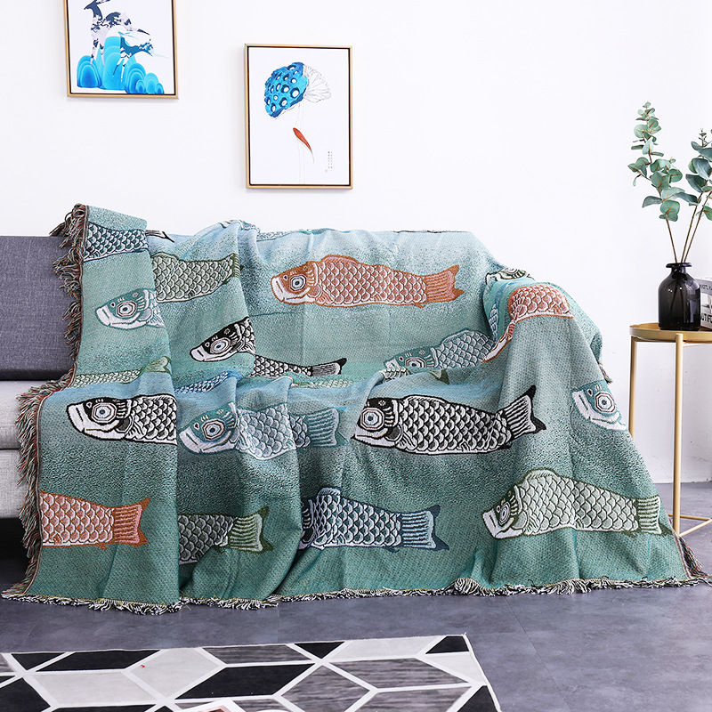 Koi Fish Jacquard Woven Throw  - Boho Throw Blanket Fringe ulasan dan harga