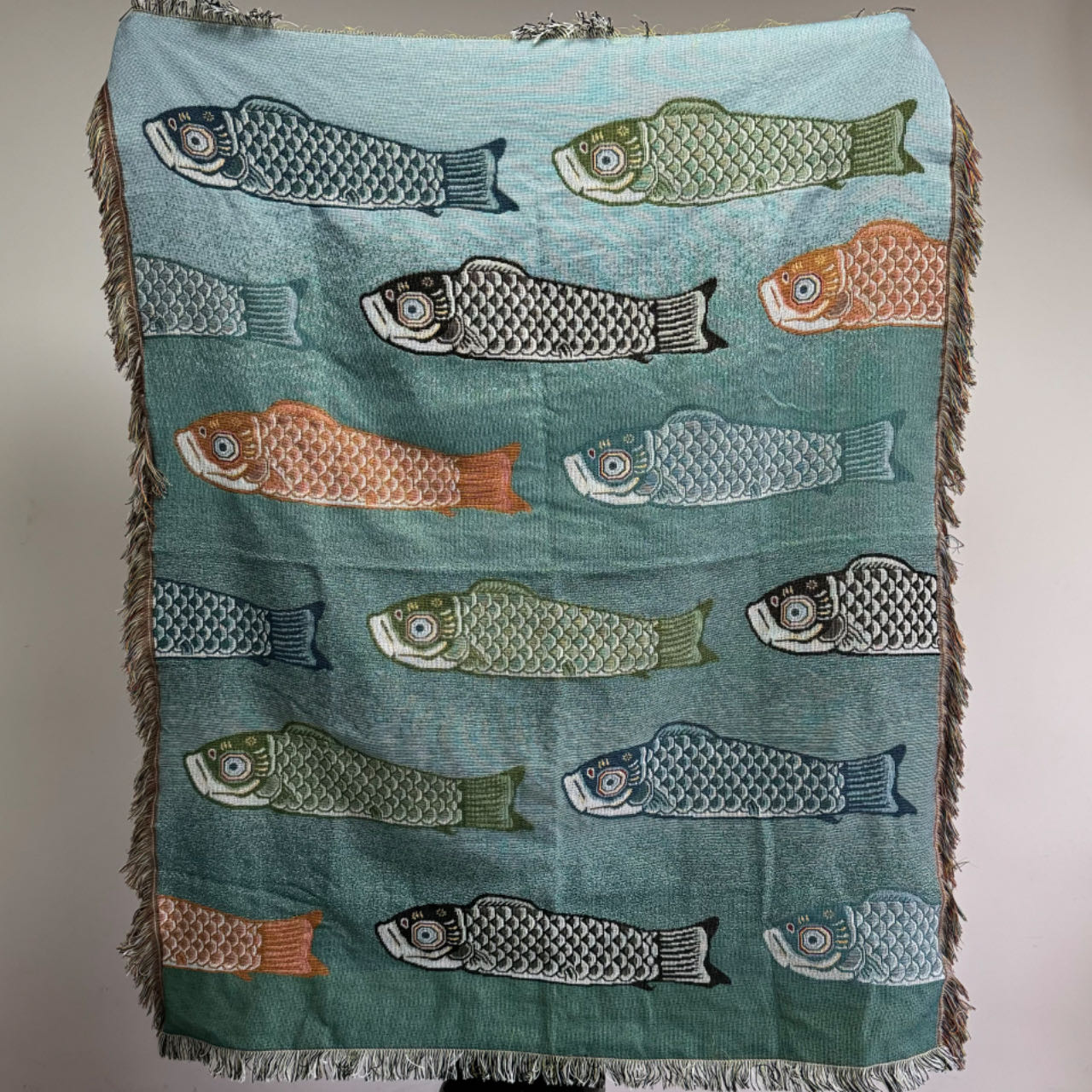 Koi Fish Jacquard Woven Throw  - Boho Throw Blanket Fringe ulasan dan harga