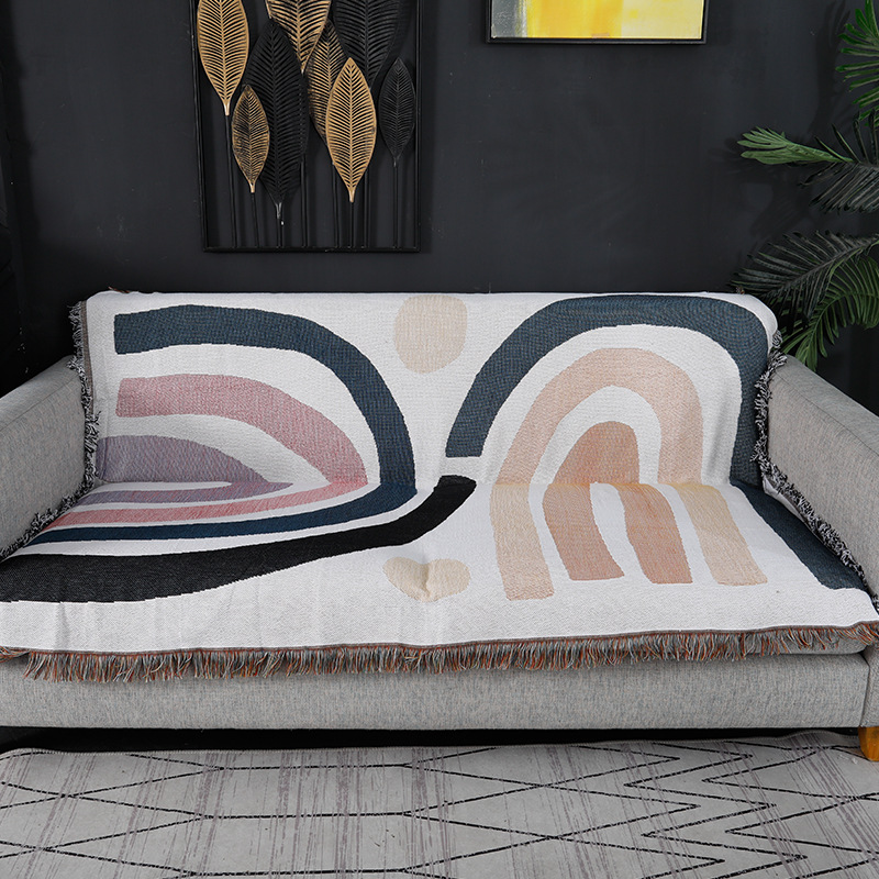 Textile City Abstract Rainbow  - Boho Throw Blanket Fringe ulasan dan harga