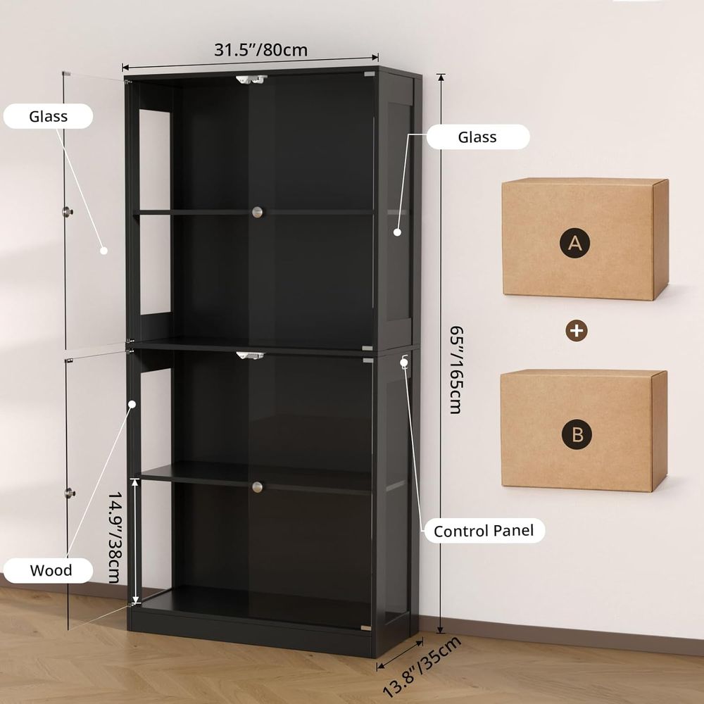 65 Glass Door Display Cabinet, - Lighting ulasan dan harga