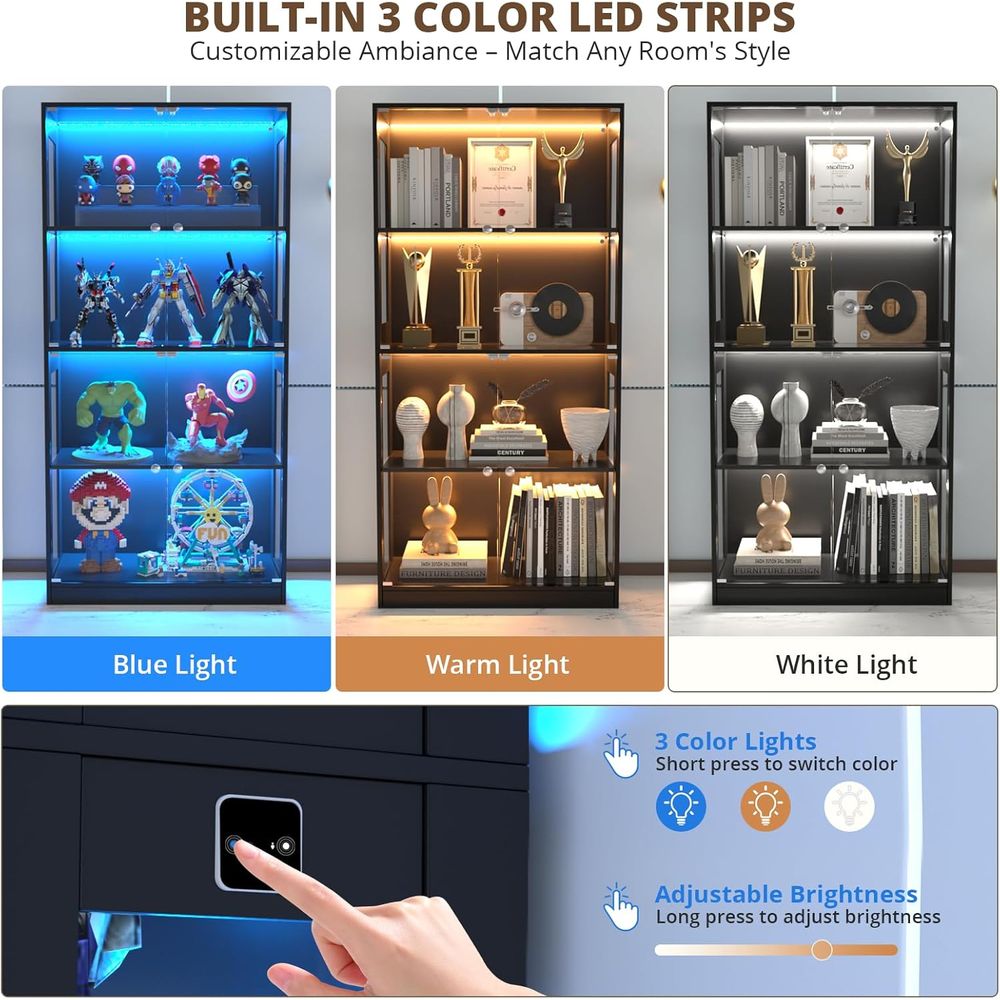 65 Glass Door Display Cabinet, - Lighting ulasan dan harga