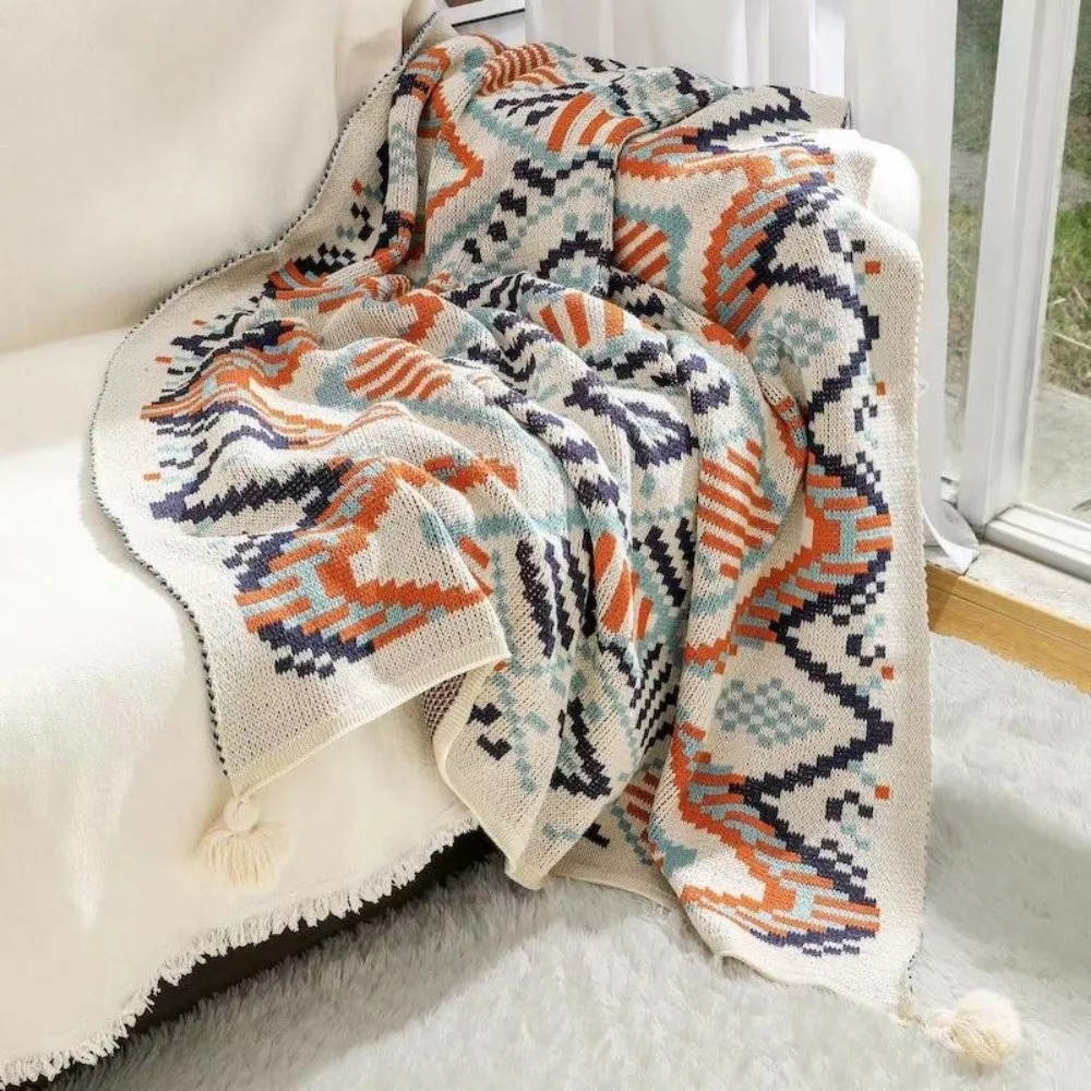 Vintage Chunky Knit Boho Throw - Boho Throw Blanket Fringe ulasan dan harga