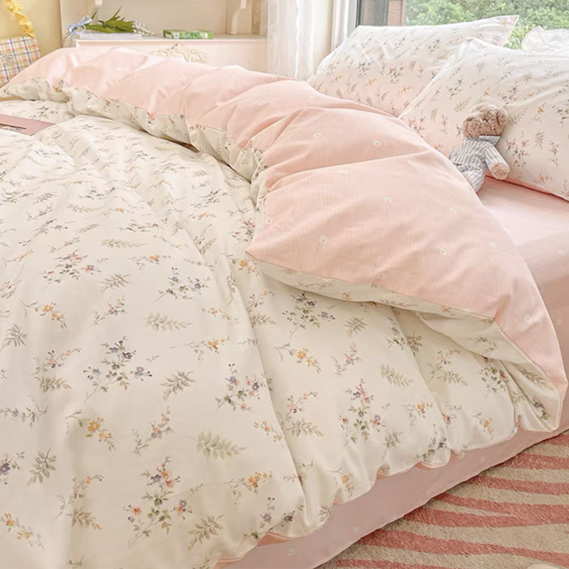 Ins Pink Flowers Bedding Set F - Aesthetic Floral Duvet Cover ulasan dan harga