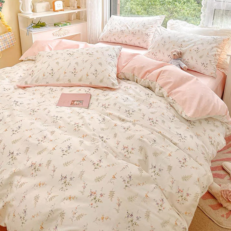 Ins Pink Flowers Bedding Set F - Aesthetic Floral Duvet Cover ulasan dan harga
