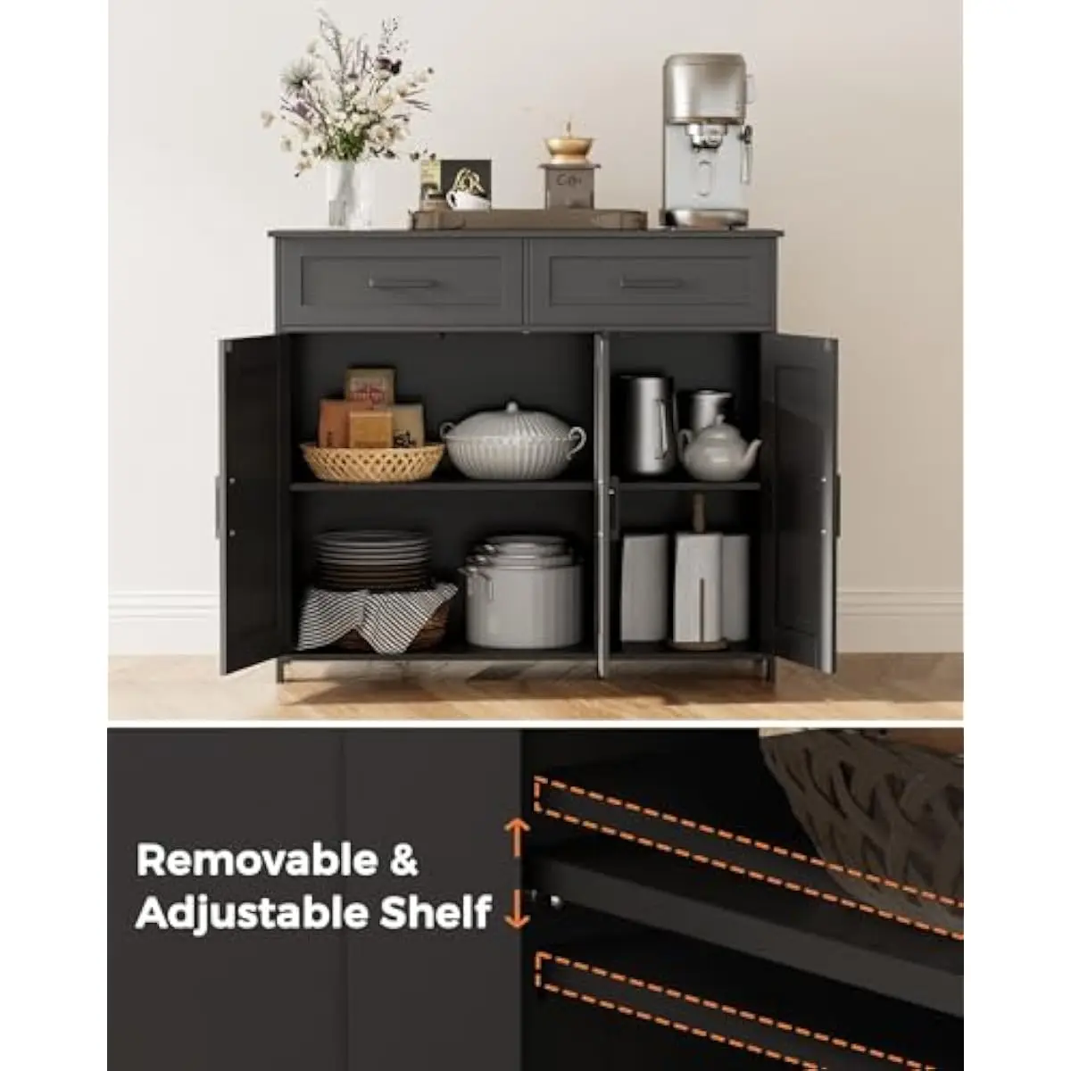 Coffee Bar Storage Cabinet wit - Kitchen ulasan dan harga