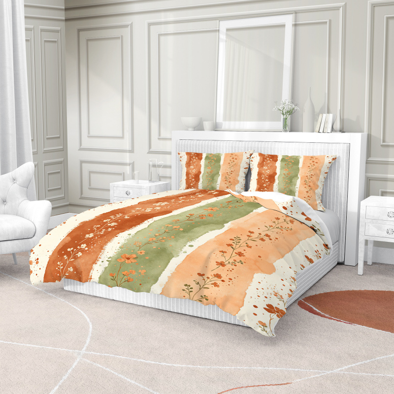Duvet Cover Watercolor Striped - Aesthetic Floral Duvet Cover ulasan dan harga