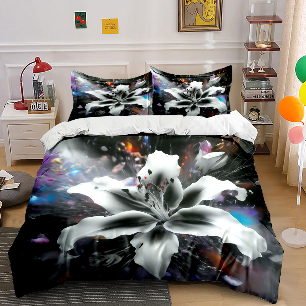 Abstract White Lily Flower Bed - Aesthetic Floral Duvet Cover ulasan dan harga