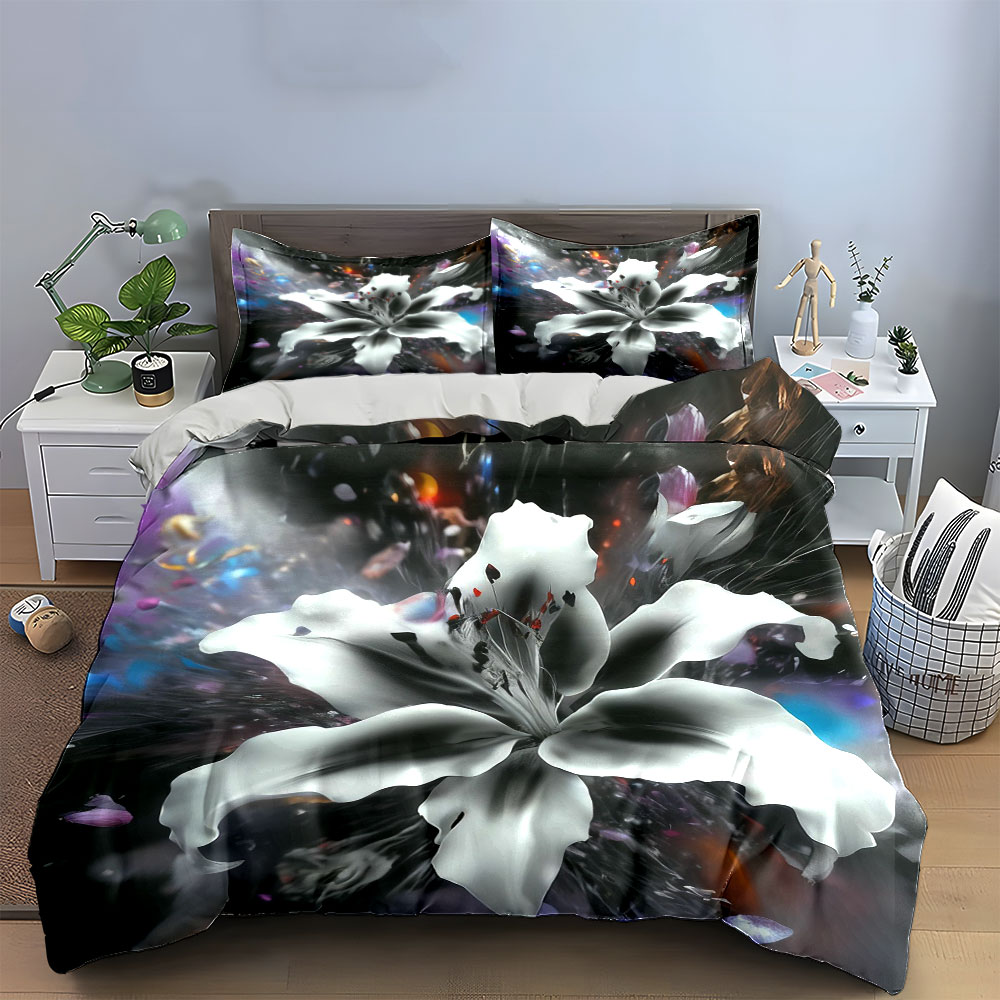 Abstract White Lily Flower Bed - Aesthetic Floral Duvet Cover ulasan dan harga