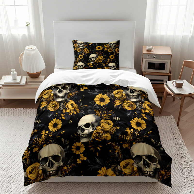 Dark Aesthetic Skull Yellow Fl - Aesthetic Floral Duvet Cover ulasan dan harga