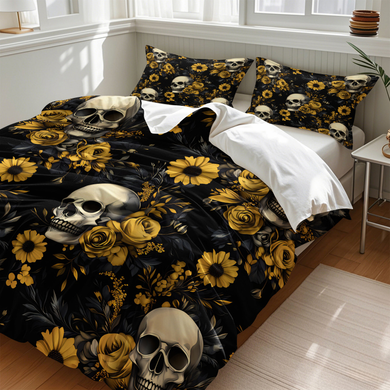 Dark Aesthetic Skull Yellow Fl - Aesthetic Floral Duvet Cover ulasan dan harga