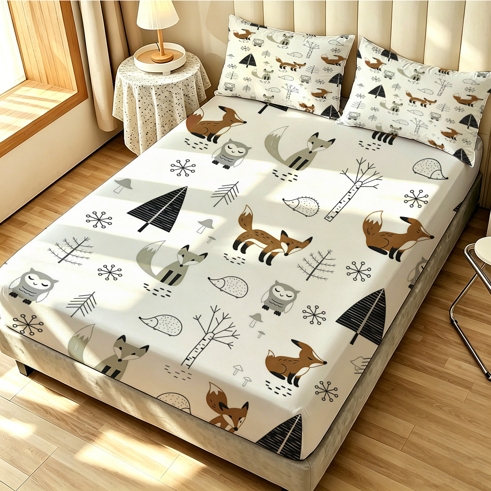 Forest Fox Owl Pine Fitted She - Fitted Bed Sheets Deep Pocket ulasan dan harga