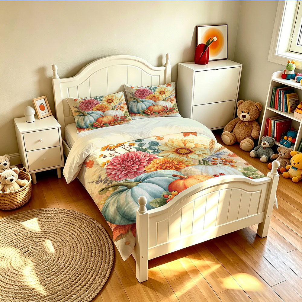 Watercolor Light Blue Pumpkin  - Aesthetic Floral Duvet Cover ulasan dan harga