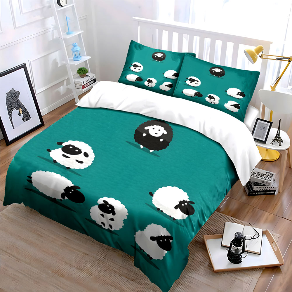 Cartoon sheep and a black one  - Duvet Cover Sets With Zipper ulasan dan harga
