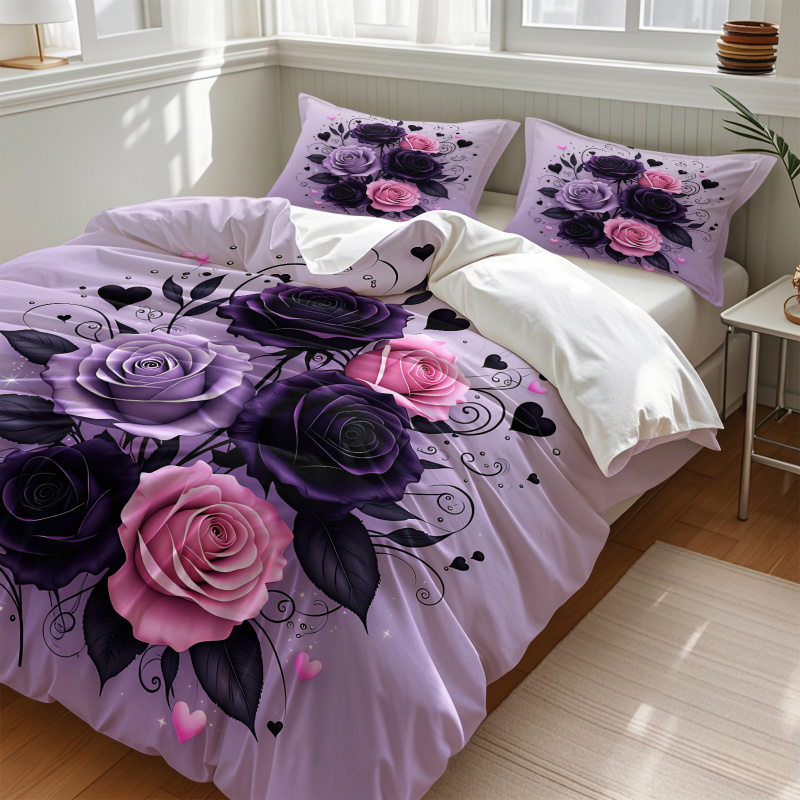 Purple Black Pink Rose Heart D - Aesthetic Floral Duvet Cover ulasan dan harga