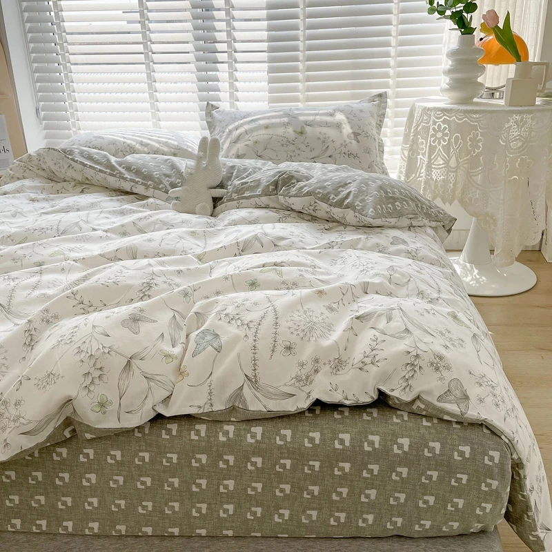 3pcs 100% Cotton Duvet Cover S - Aesthetic Floral Duvet Cover ulasan dan harga