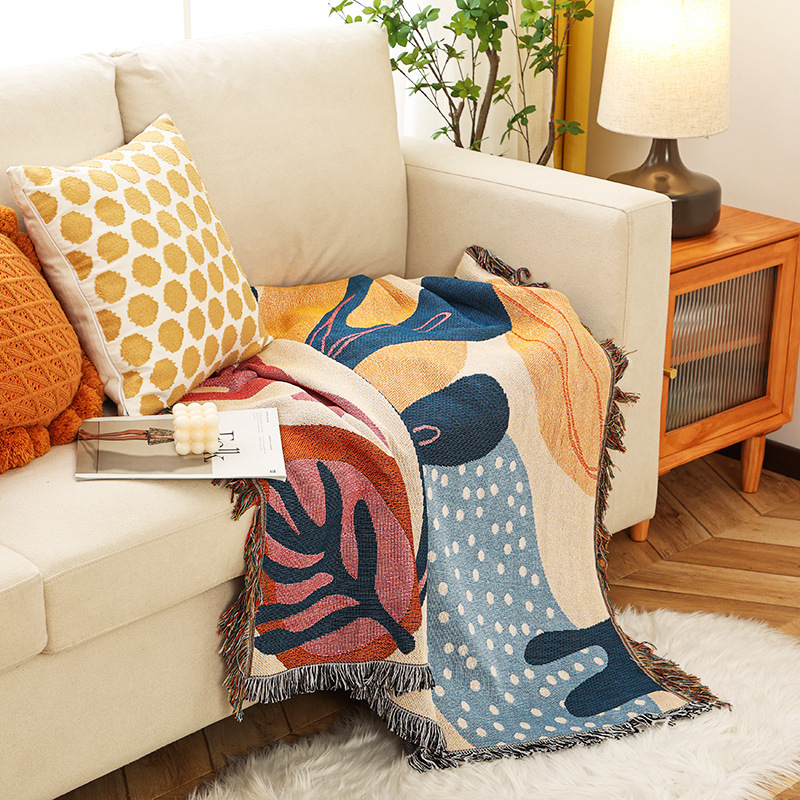 Boho Abstract Botanical Jacqua - Boho Throw Blanket Fringe ulasan dan harga