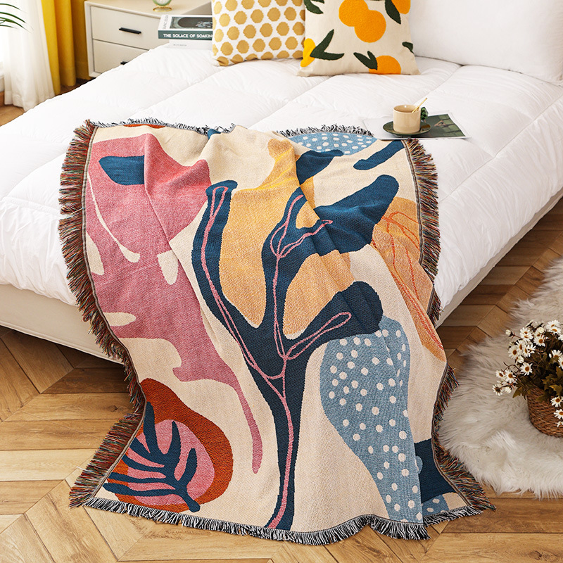 Boho Abstract Botanical Jacqua - Boho Throw Blanket Fringe ulasan dan harga