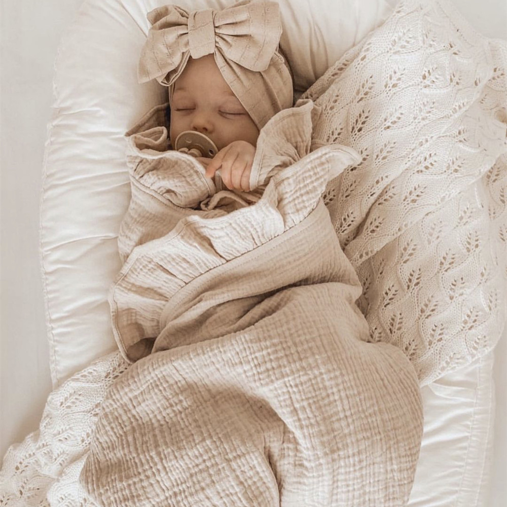 INS Ruffled Muslin Baby Swaddl - Muslin Cotton Bedspread ulasan dan harga