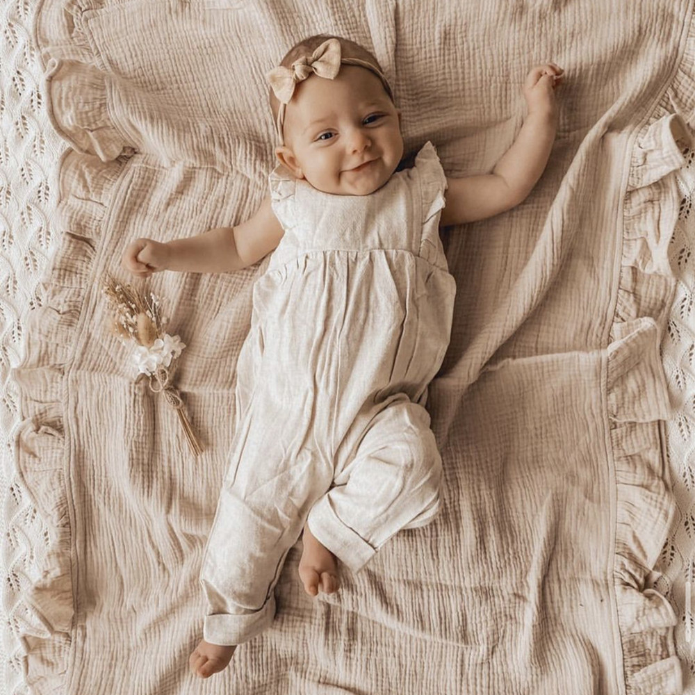 INS Ruffled Muslin Baby Swaddl - Muslin Cotton Bedspread ulasan dan harga