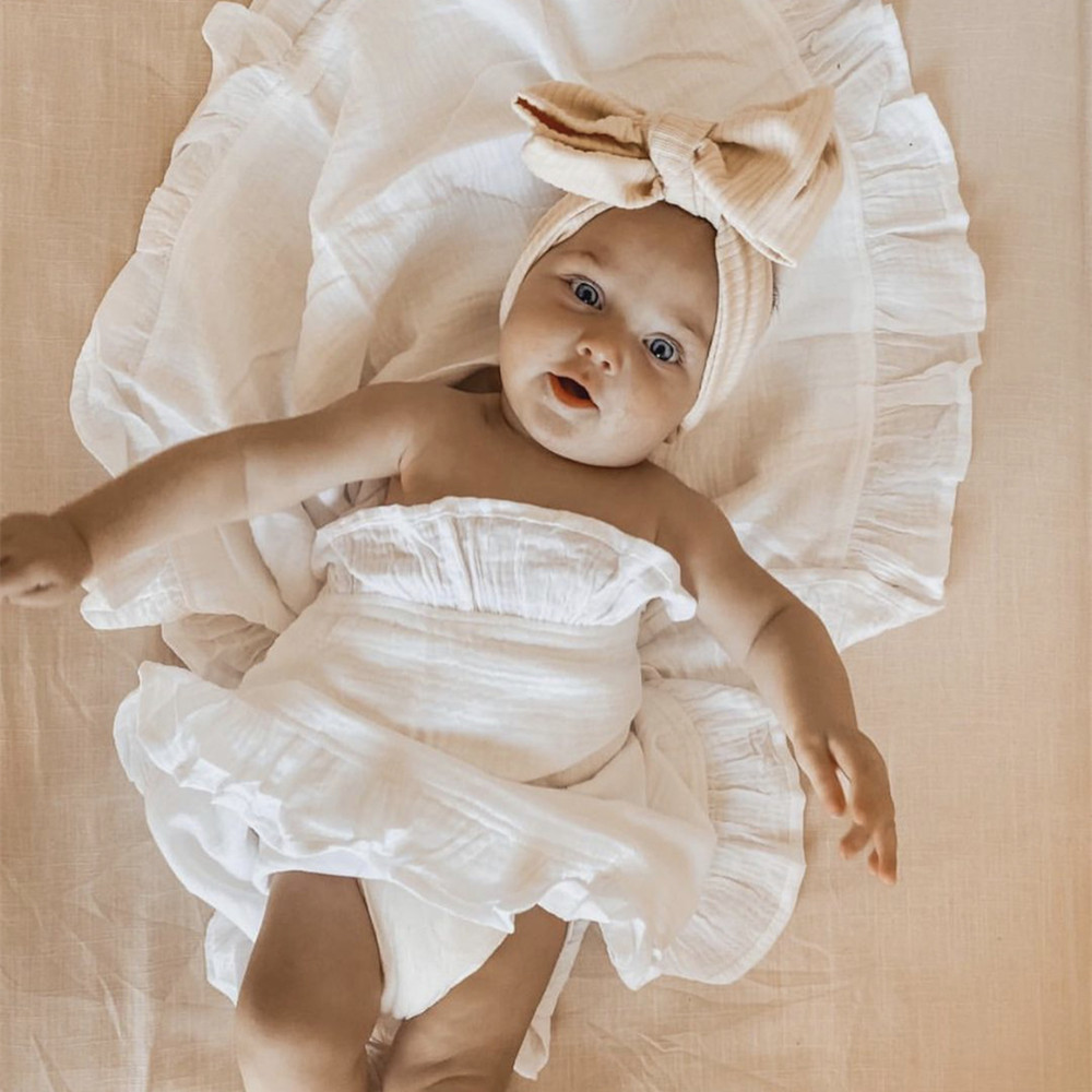 INS Ruffled Muslin Baby Swaddl - Muslin Cotton Bedspread ulasan dan harga